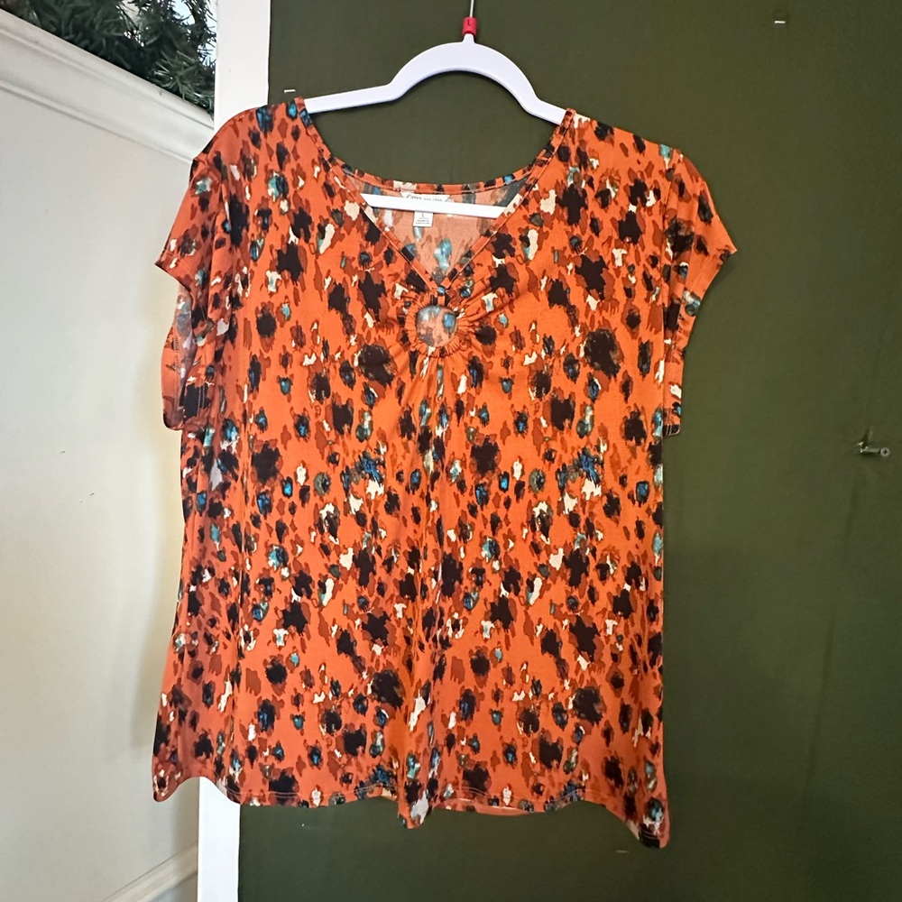 Earthy Cottagecore Floral Blouse | Warm Orange & Black Top